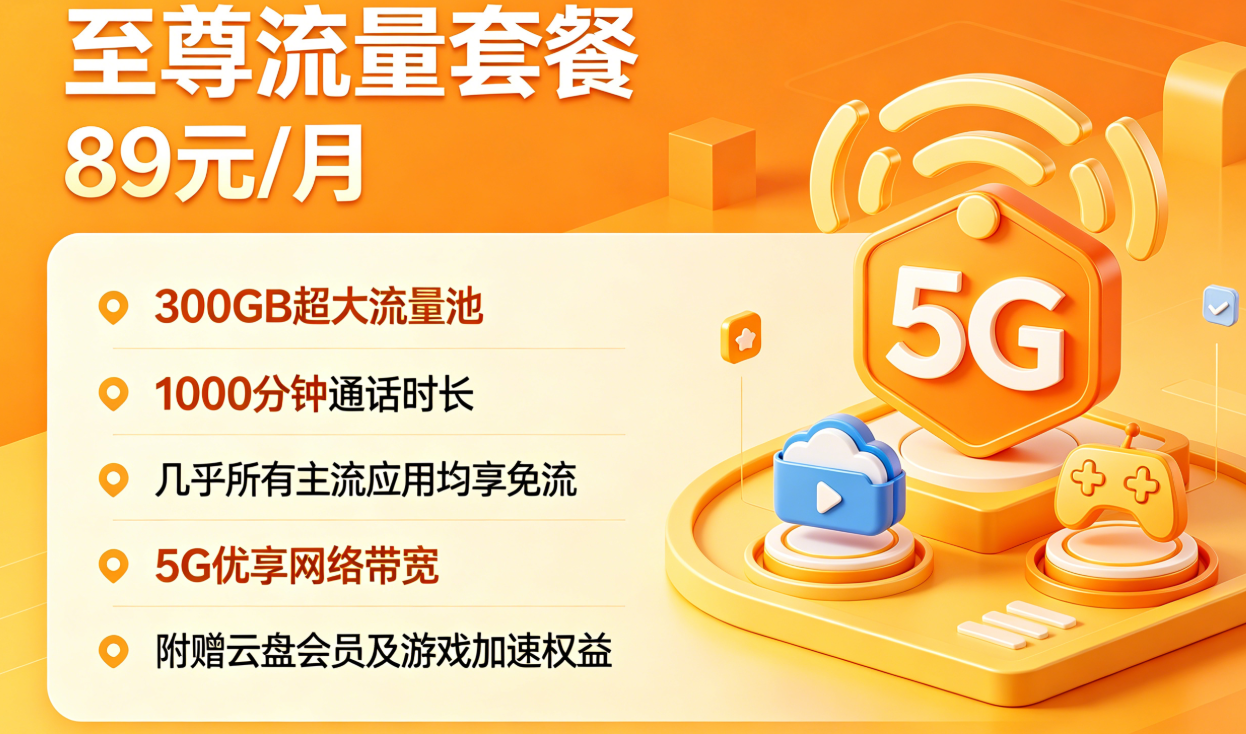 至尊流量套餐 89元/月 300GB